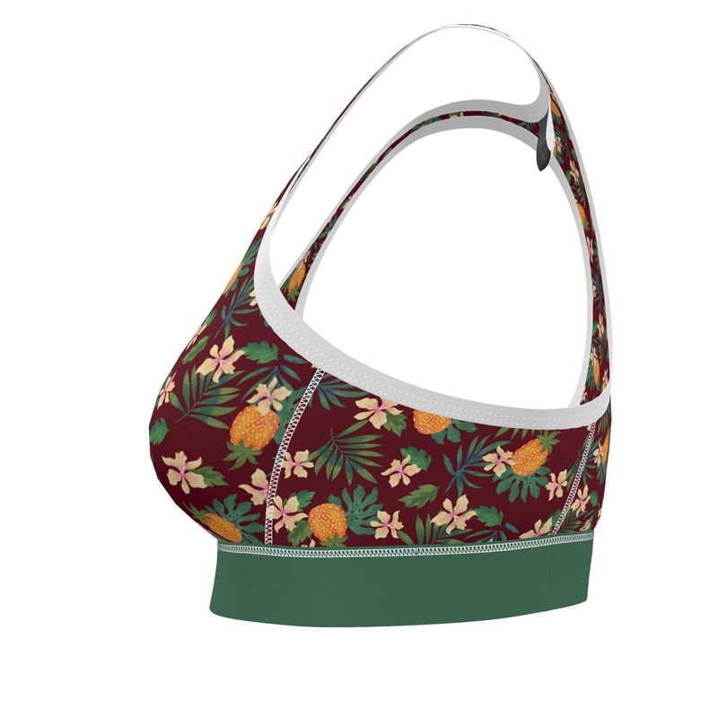 Pineapple Paradise Burgundy Women's Low Impact Sports Bra (White)