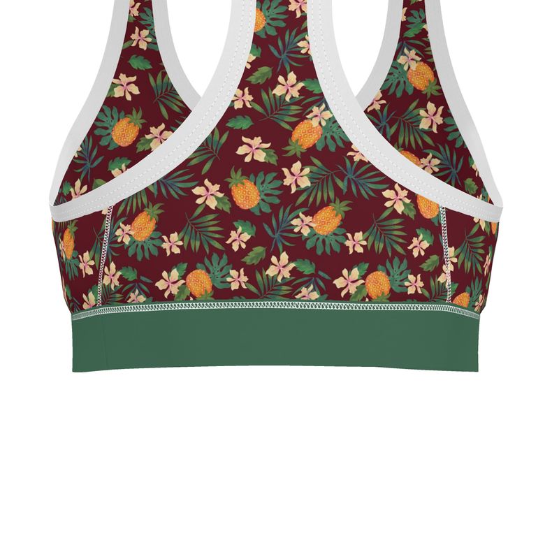 Pineapple Paradise Burgundy Women's Low Impact Sports Bra (White)