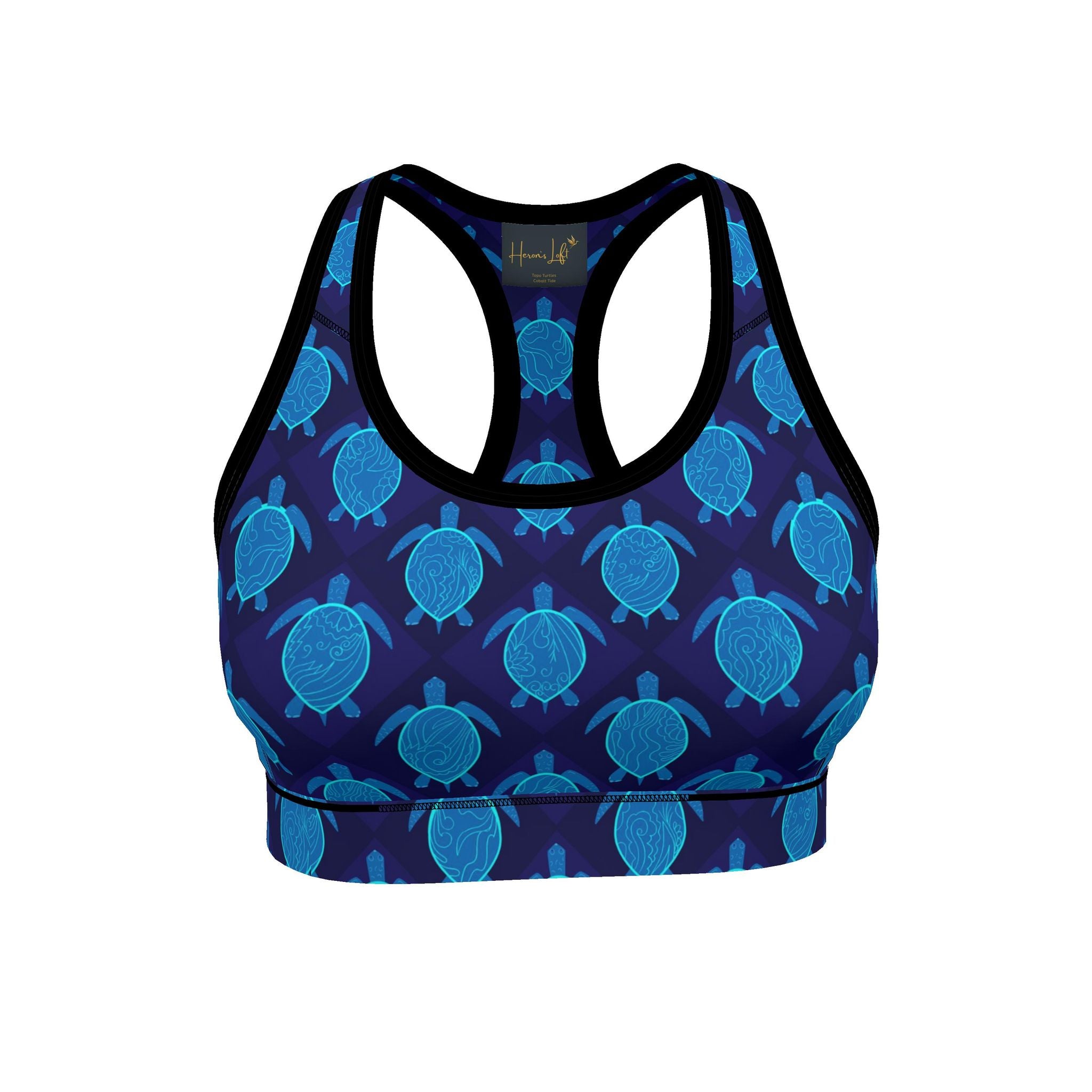 Women's Low Impact Sports Bra — Topo Turtles Cobalt Tide