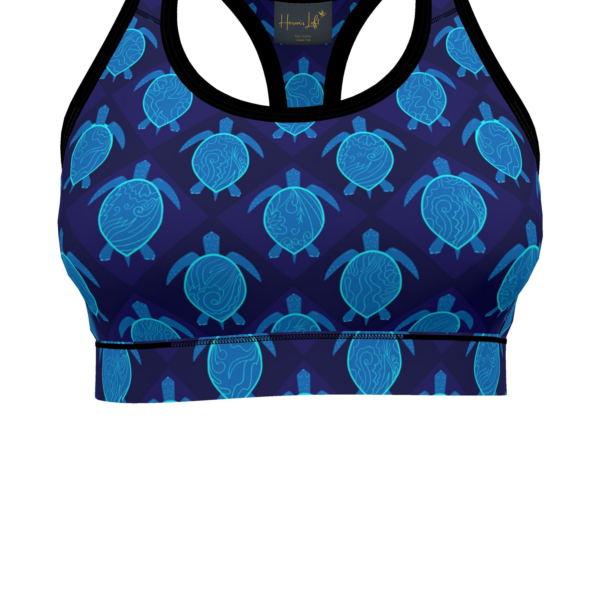 Women's Low Impact Sports Bra — Topo Turtles Cobalt Tide