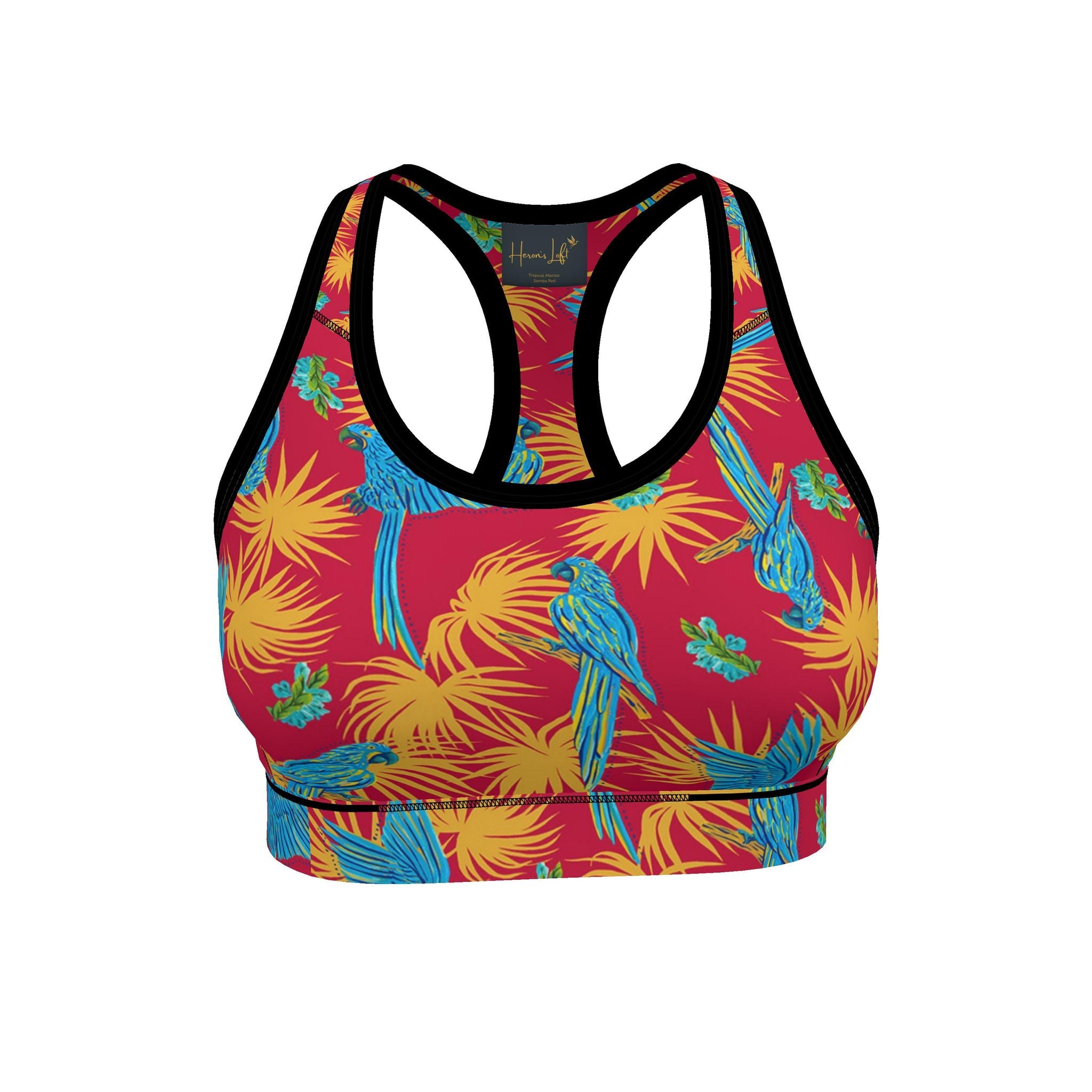Women's Low Impact Sports Bra — Tropical Macaw Samba Red