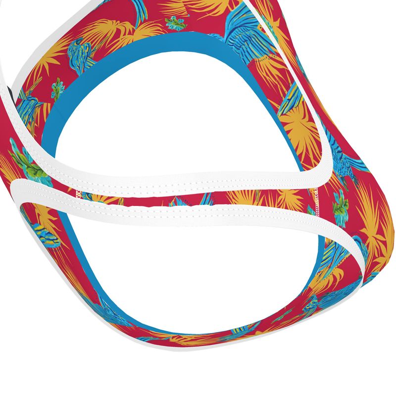 Tropical Macaw Samba Red Women's Low Impact Sports Bra — White Trim
