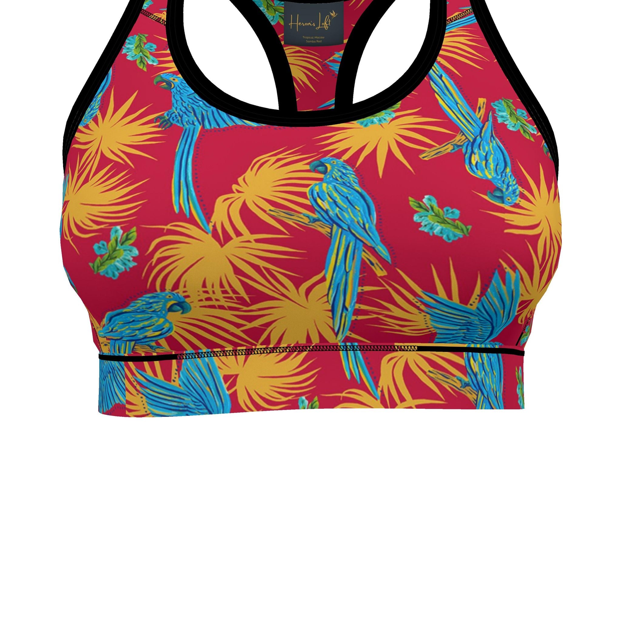 Women's Low Impact Sports Bra — Tropical Macaw Samba Red