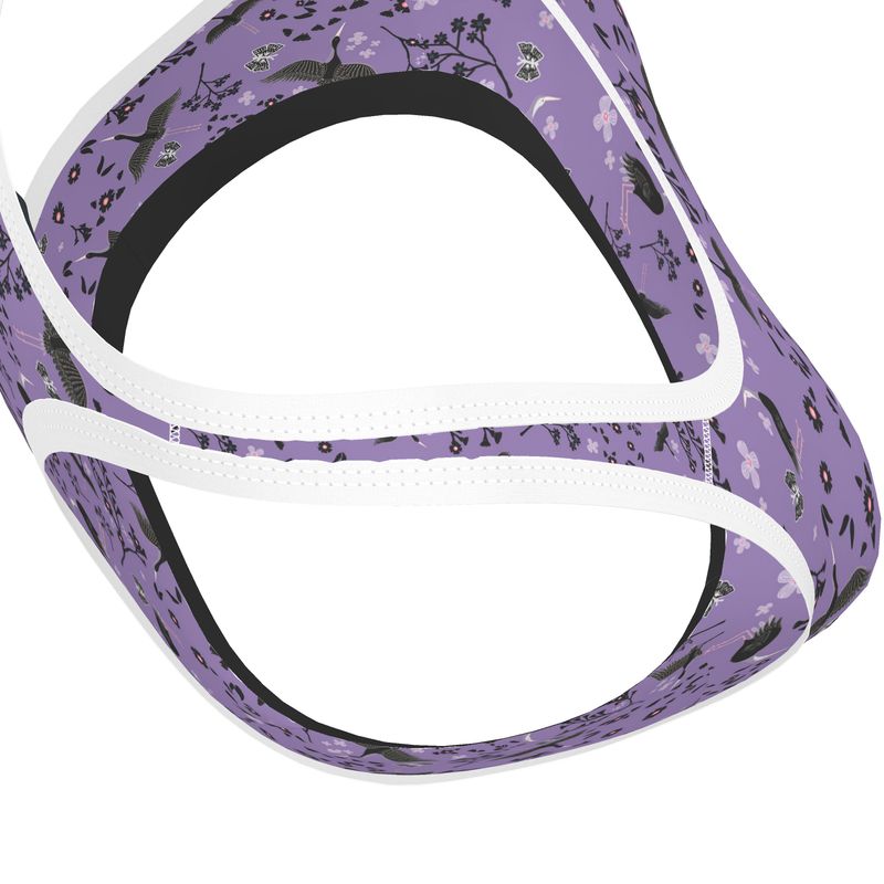 White Crane Amethyst Women's Low Impact Sports Bra — White Trim