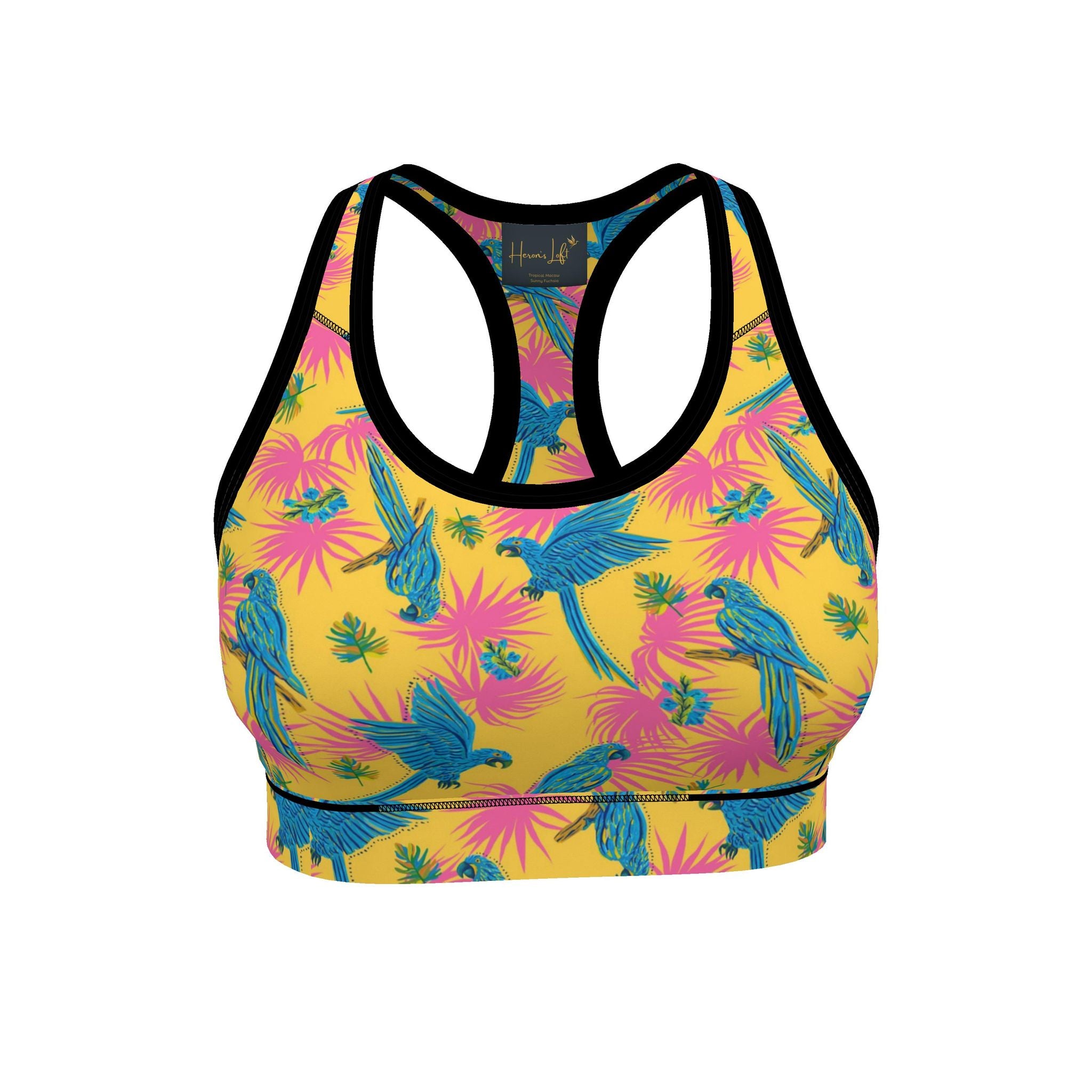 Women's Low Impact Sports Bra — Tropical Macaw Sunny Fuchsia
