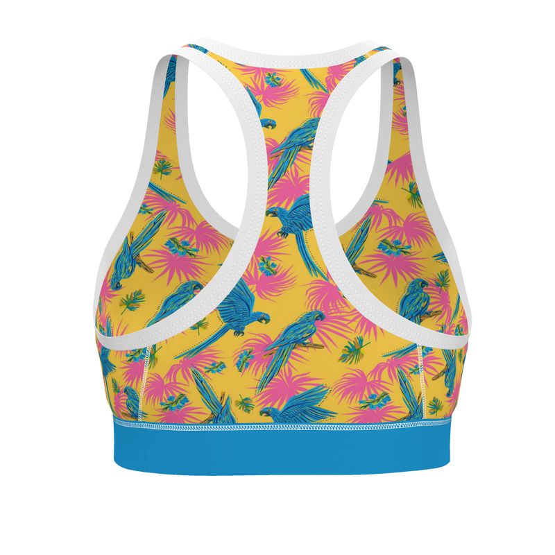 Tropical Macaw Sunny Fuchsia Women's Low Impact Sports Bra — White Trim