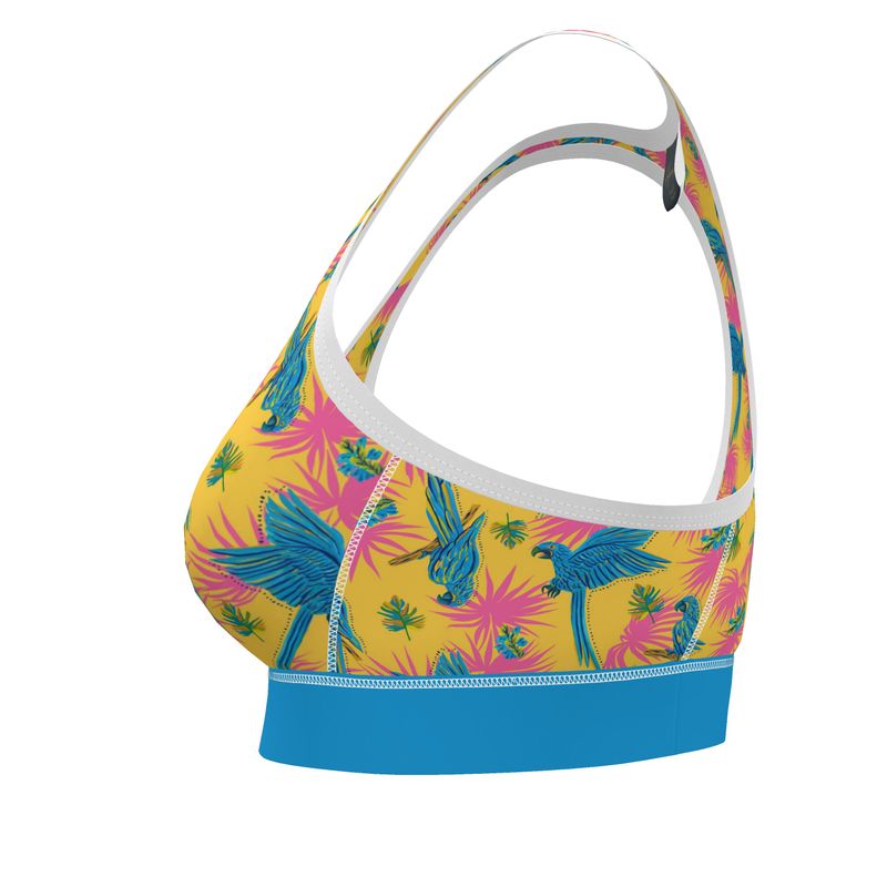 Tropical Macaw Sunny Fuchsia Women's Low Impact Sports Bra — White Trim