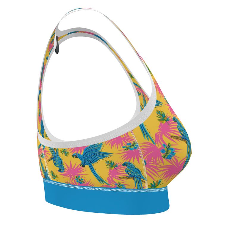 Tropical Macaw Sunny Fuchsia Women's Low Impact Sports Bra — White Trim