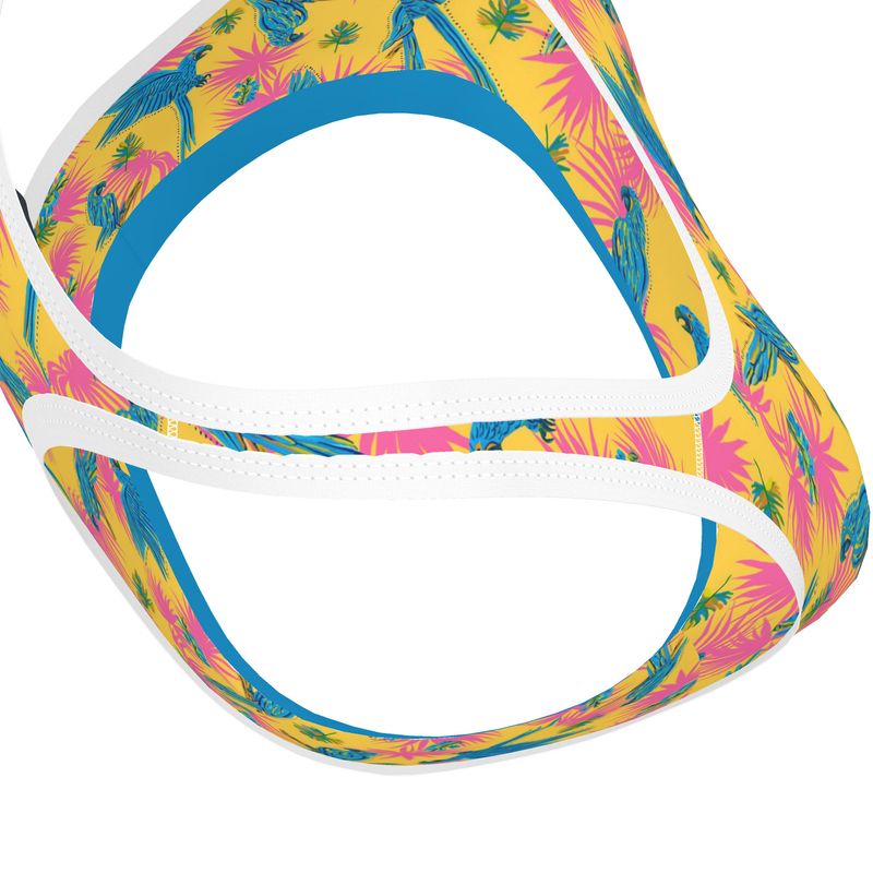 Tropical Macaw Sunny Fuchsia Women's Low Impact Sports Bra — White Trim
