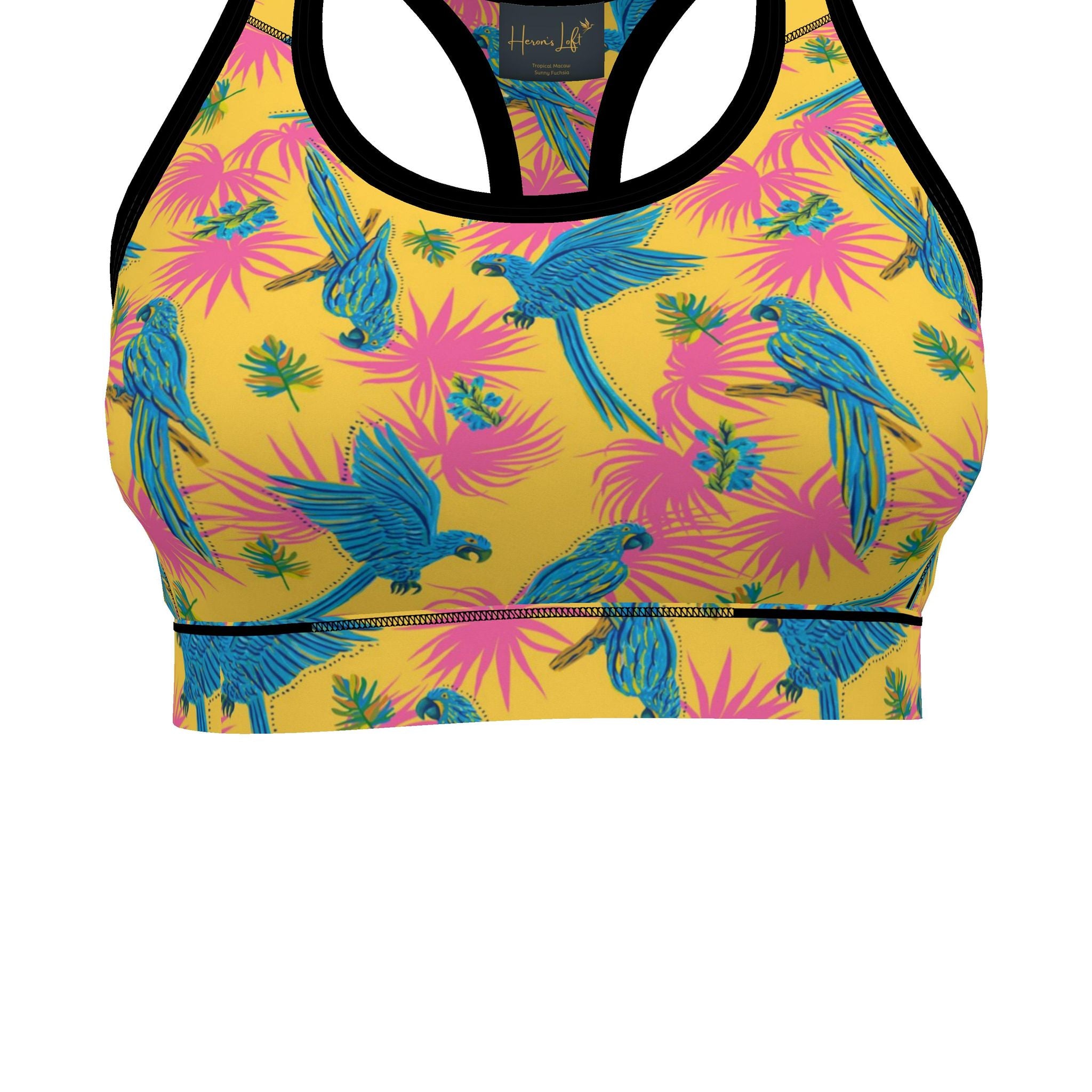 Women's Low Impact Sports Bra — Tropical Macaw Sunny Fuchsia