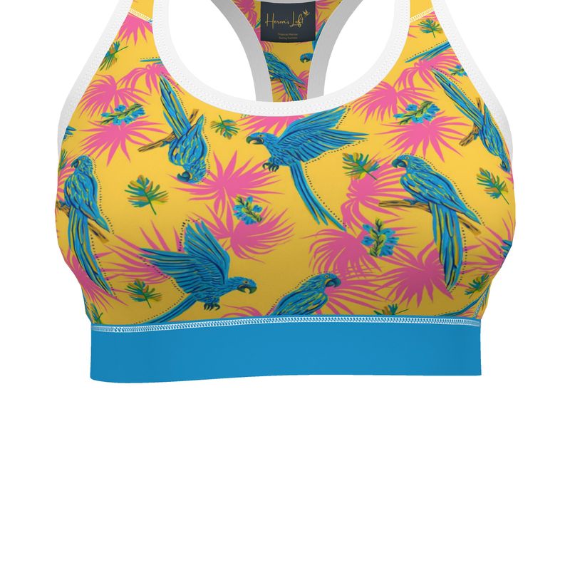Tropical Macaw Sunny Fuchsia Women's Low Impact Sports Bra — White Trim