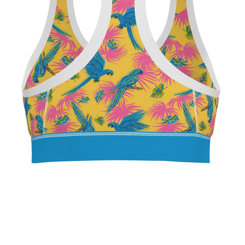 Tropical Macaw Sunny Fuchsia Women's Low Impact Sports Bra — White Trim