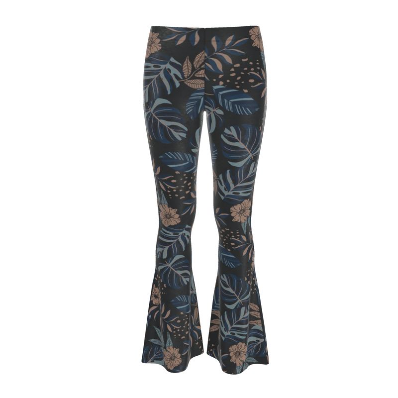 Women's High-Waisted Flared Leggings — Midnight Monstera