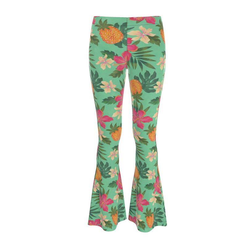 Women's High-Waisted Flared Leggings — Pineapple Paradise Aloe Mist
