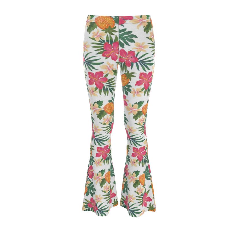 Women's High-Waisted Flared Leggings — Pineapple Paradise Coral Dreams