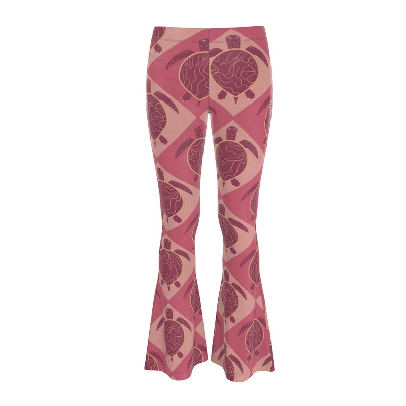 Women's High-Waisted Flared Leggings — Topo Turtles Rosé Tide