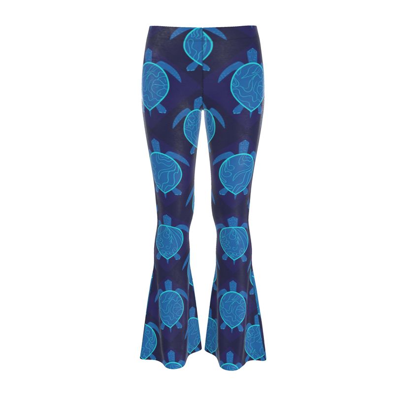 Women's High-Waisted Flared Leggings — Topo Turtles Cobalt Tide