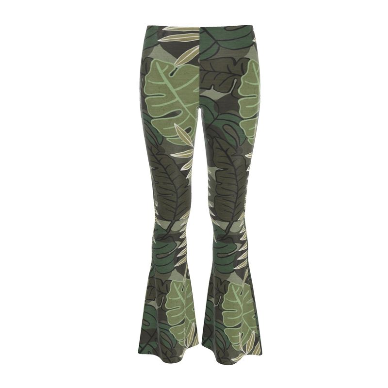Women's High-Waisted Flared Leggings — Camo Leaves