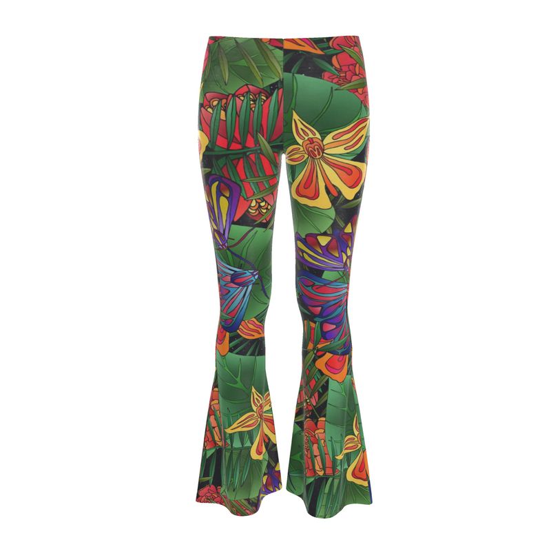 Women's High-Waisted Flared Leggings — Jungle Flower