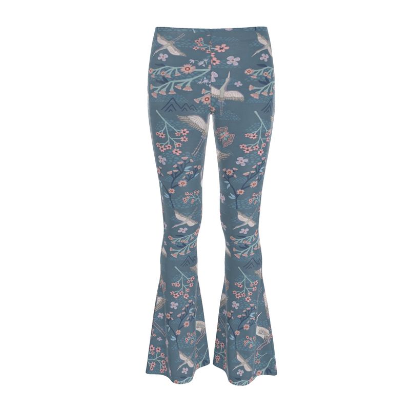 Women's High-Waisted Flared Leggings — White Crane