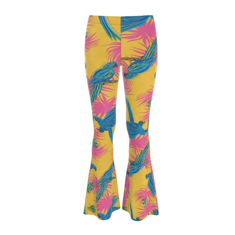 Women's High-Waisted Flared Leggings — Tropical Macaw Sunny Fuchsia