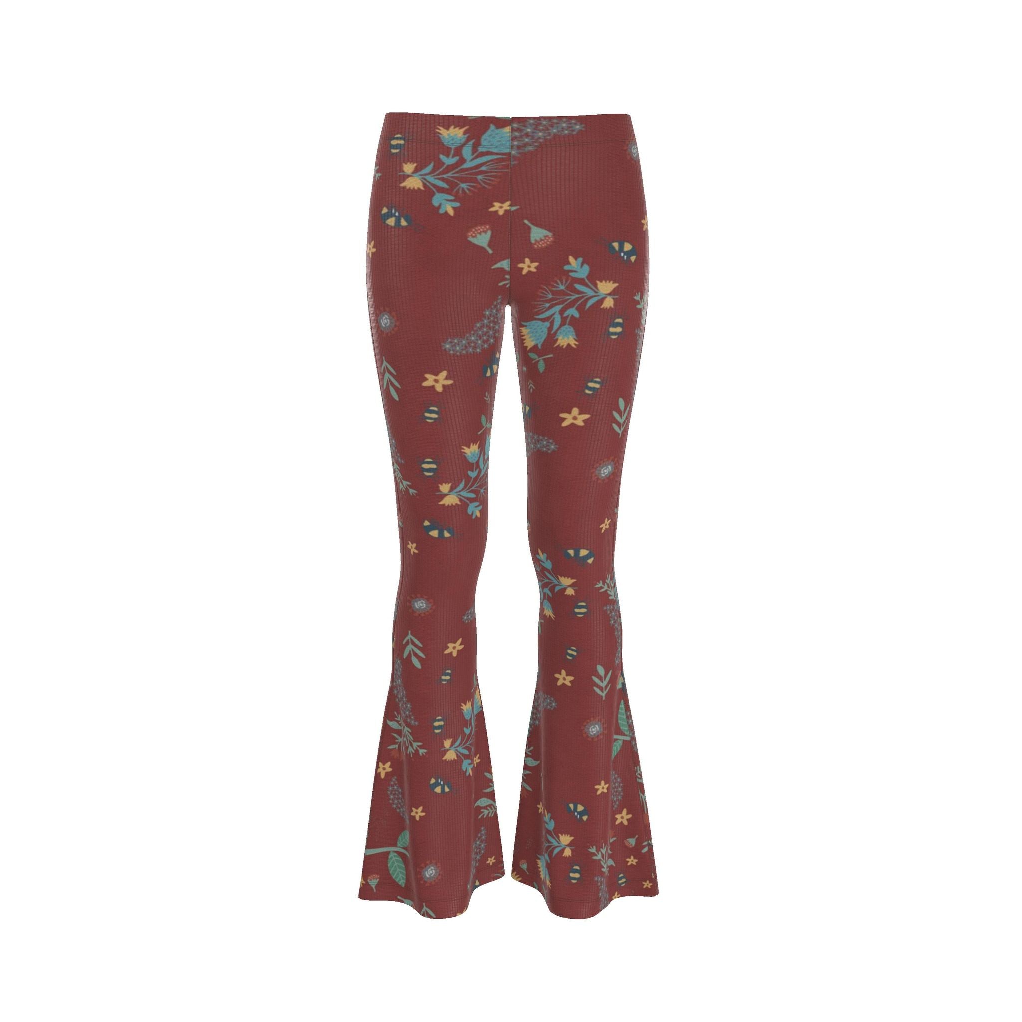 Women's High-Waisted Flared Leggings — Bee Garden Rustic Bloom