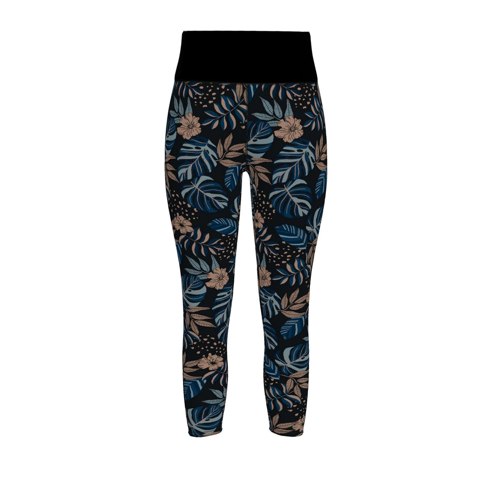Women’s High-Waist Full-Length Performance Leggings — Midnight Monstera