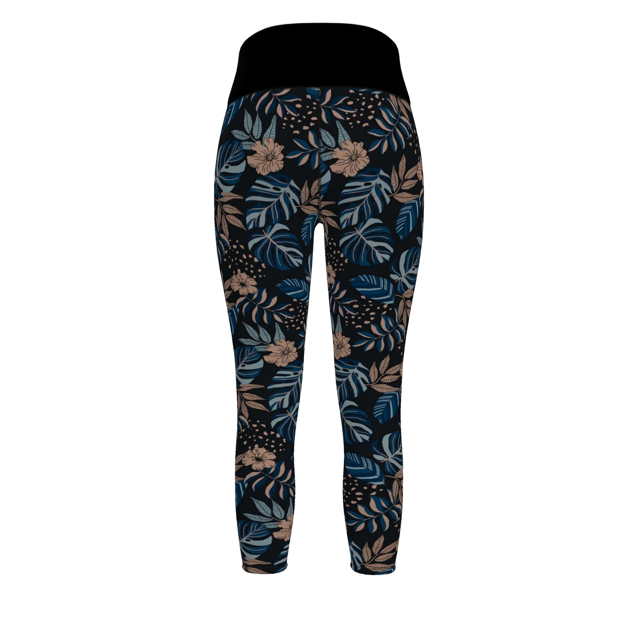 Women’s High-Waist Full-Length Performance Leggings — Midnight Monstera