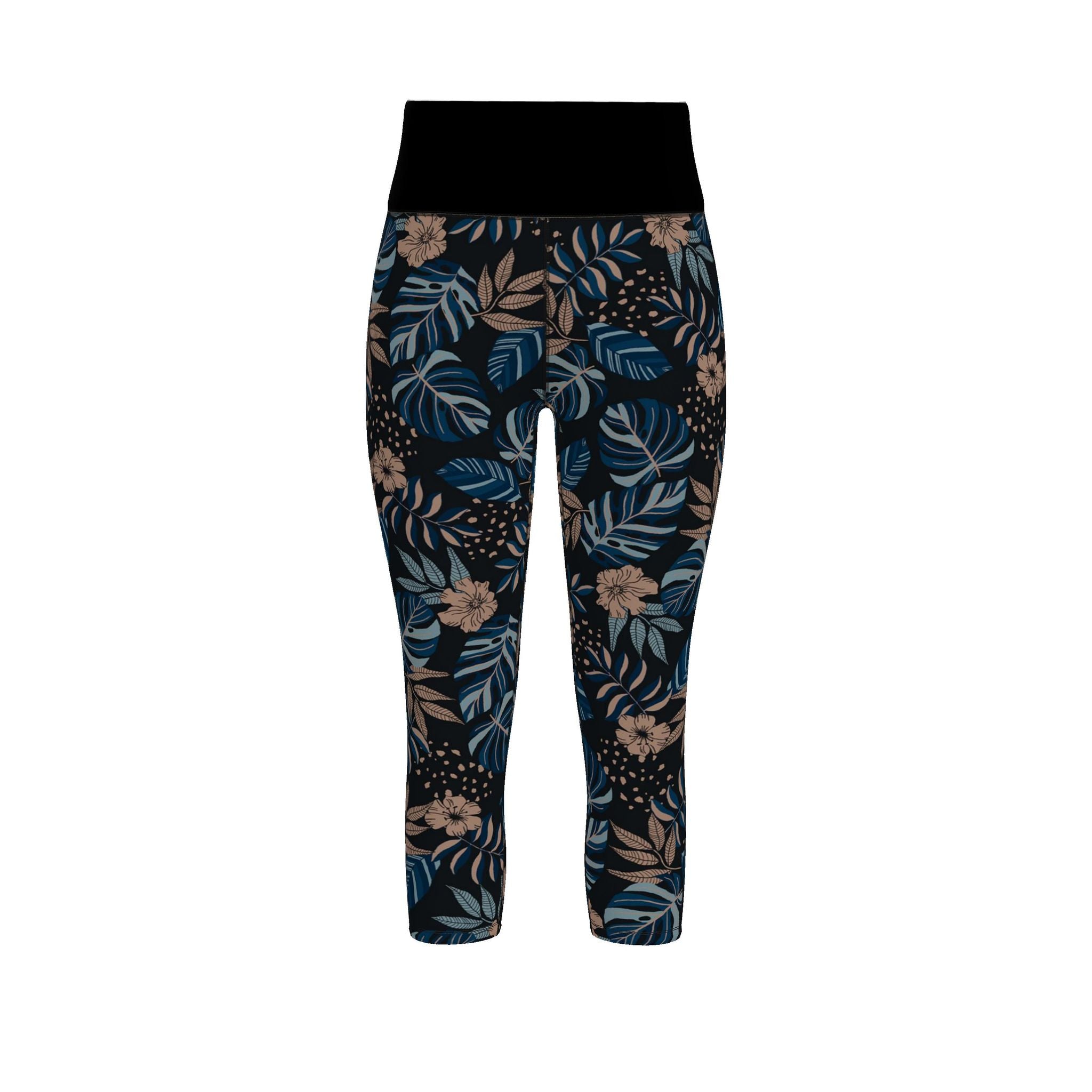 Women’s High-Waist Performance Leggings - Capri — Midnight Monstera