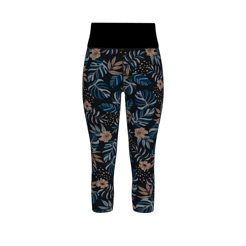 Women’s High-Waist Performance Leggings - Capri — Midnight Monstera