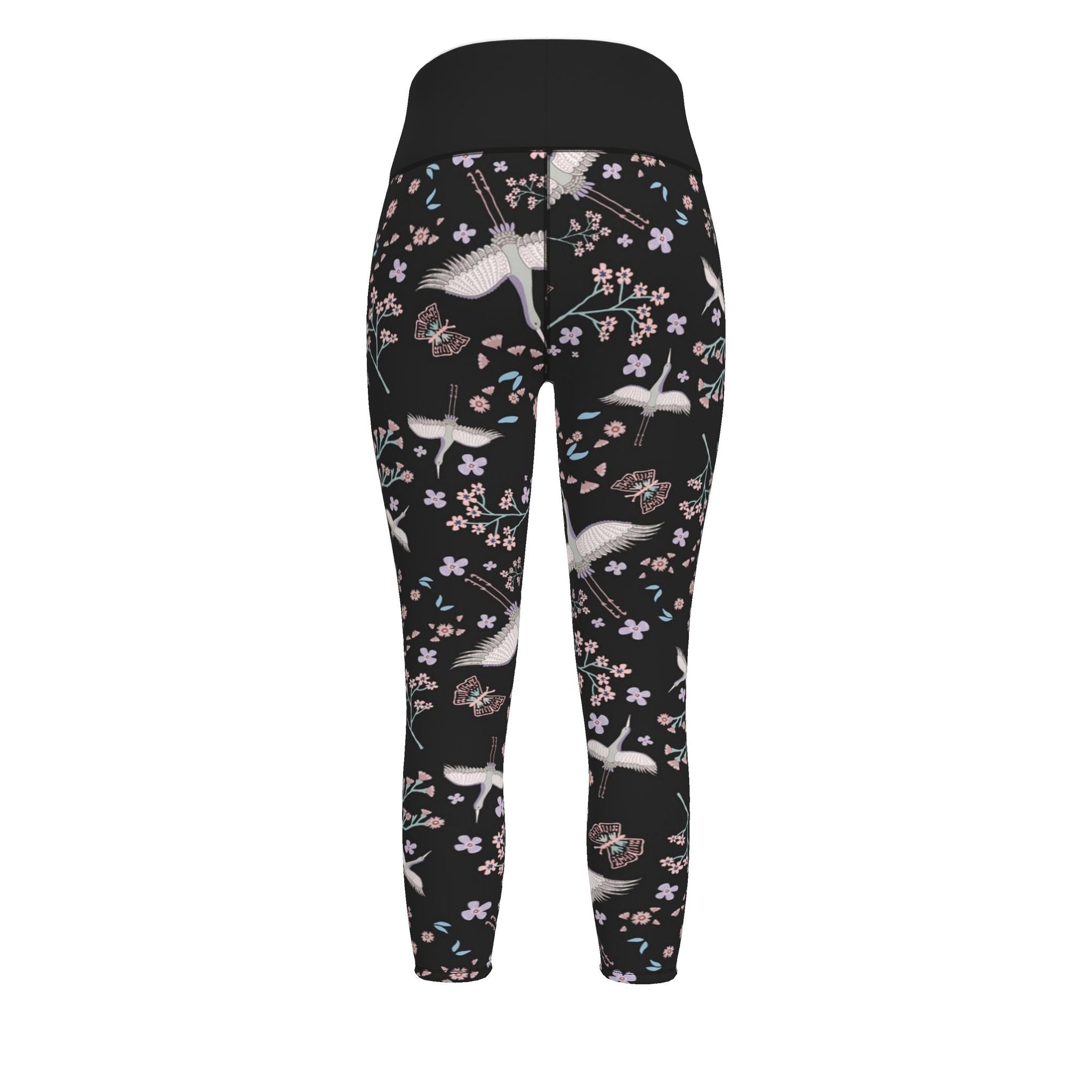 Women’s High-Waist Full-Length Performance Leggings — White Crane — Onyx