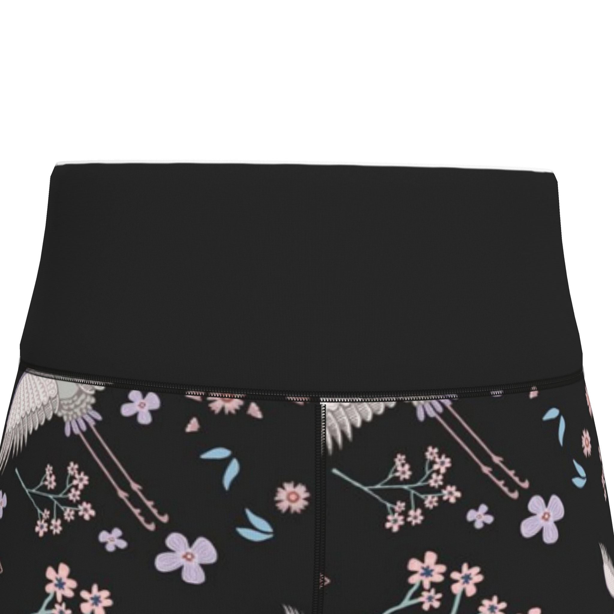 Women’s High-Waist Full-Length Performance Leggings — White Crane — Onyx