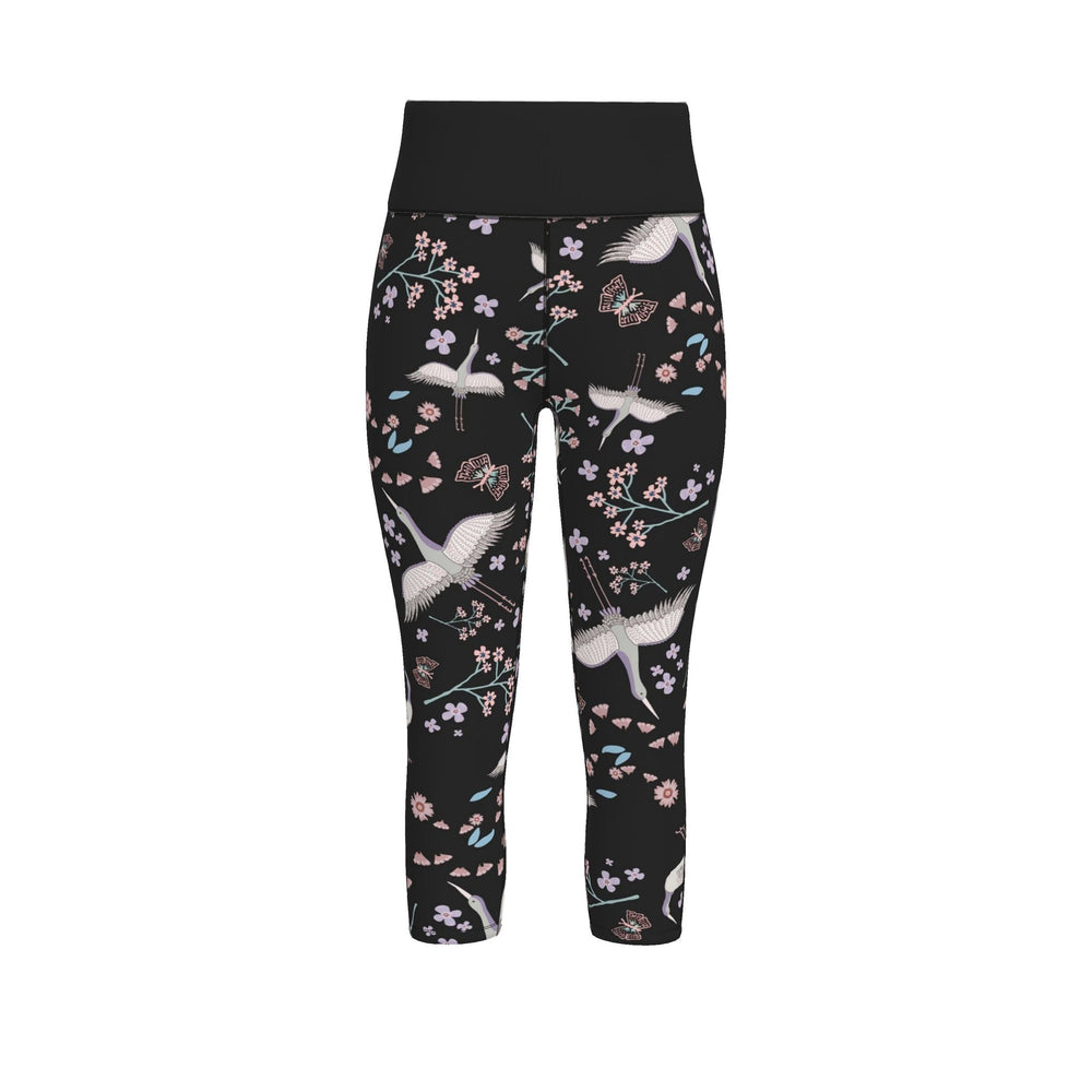 Women’s High-Waist Performance Leggings — Capri — White Crane — Onyx