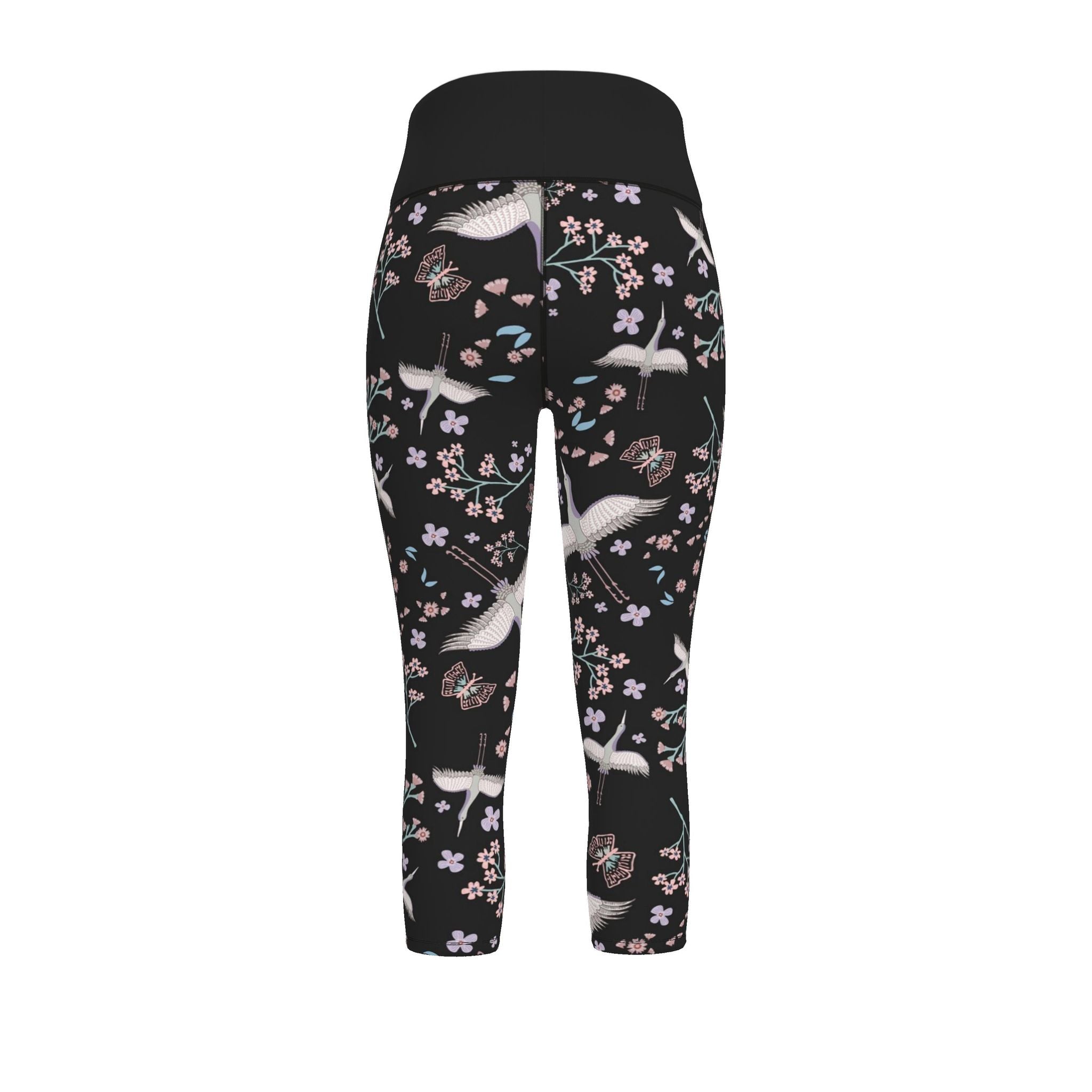 Women’s High-Waist Performance Leggings — Capri — White Crane — Onyx