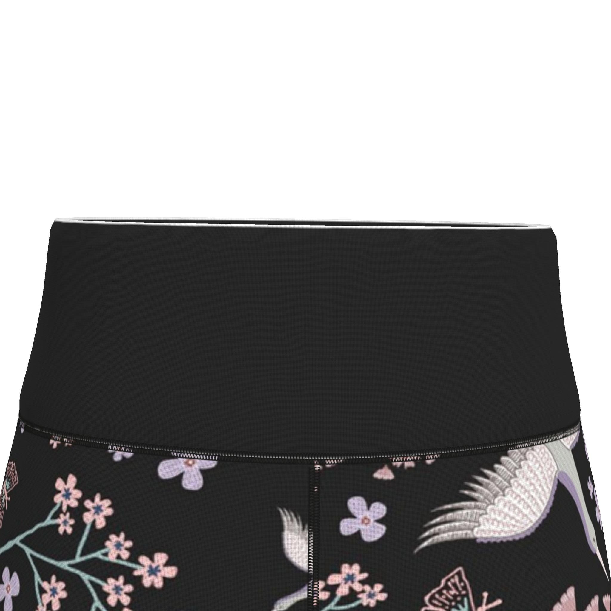 Women’s High-Waist Performance Leggings — Capri — White Crane — Onyx