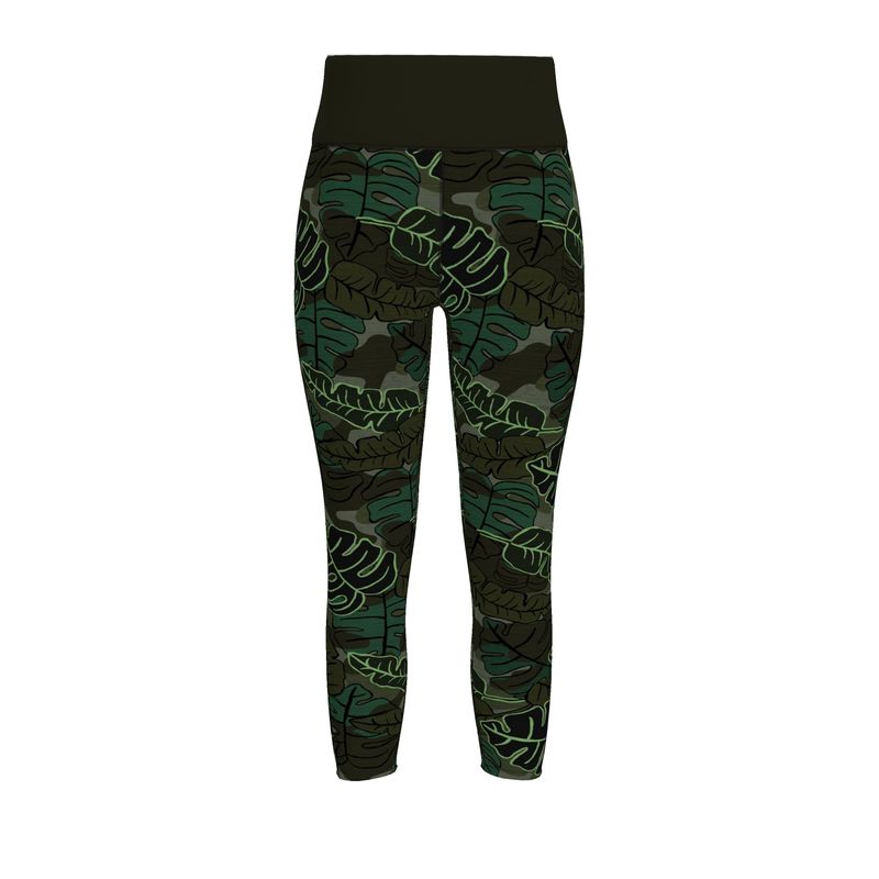 Women’s High-Waist Full-Length Performance Leggings — Camo Leaves — Sage Noir