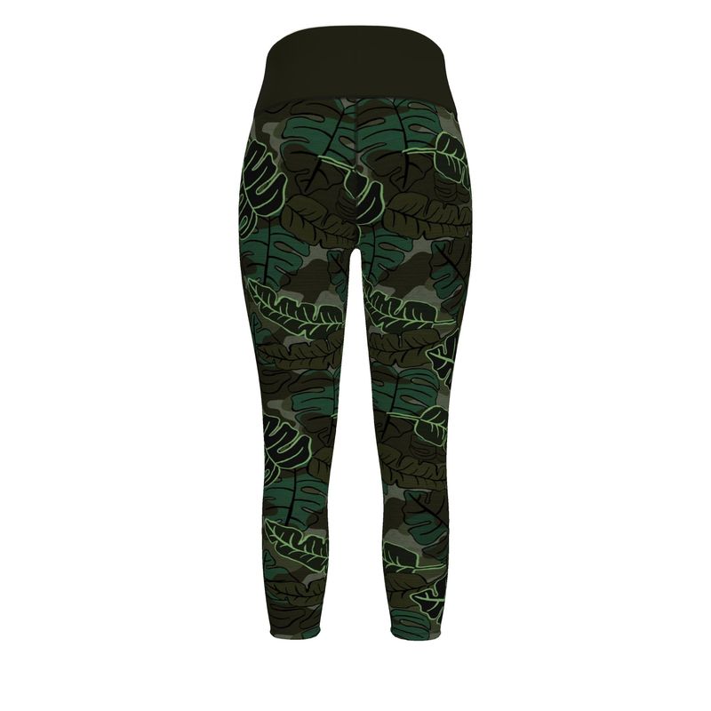 Women’s High-Waist Full-Length Performance Leggings — Camo Leaves — Sage Noir