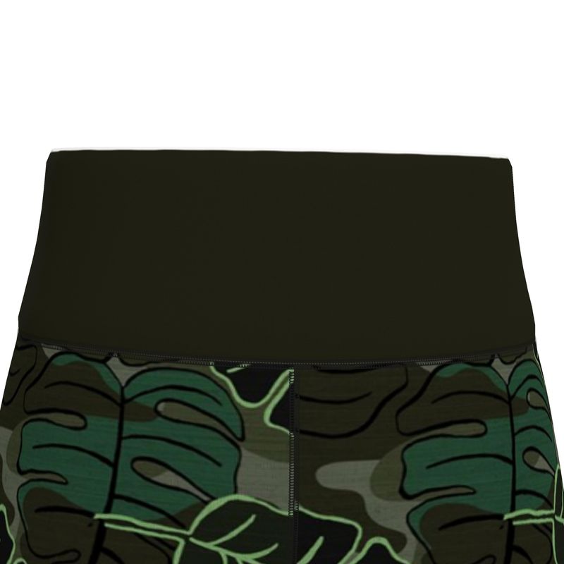 Women’s High-Waist Full-Length Performance Leggings — Camo Leaves — Sage Noir
