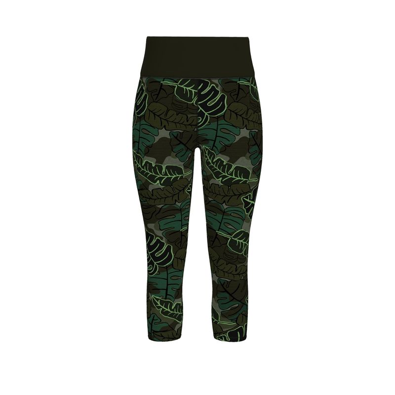 Women’s High-Waist Performance Leggings - Capri — Camo Leaves — Sage Noir