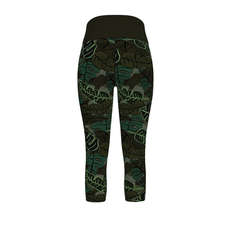 Women’s High-Waist Performance Leggings - Capri — Camo Leaves — Sage Noir