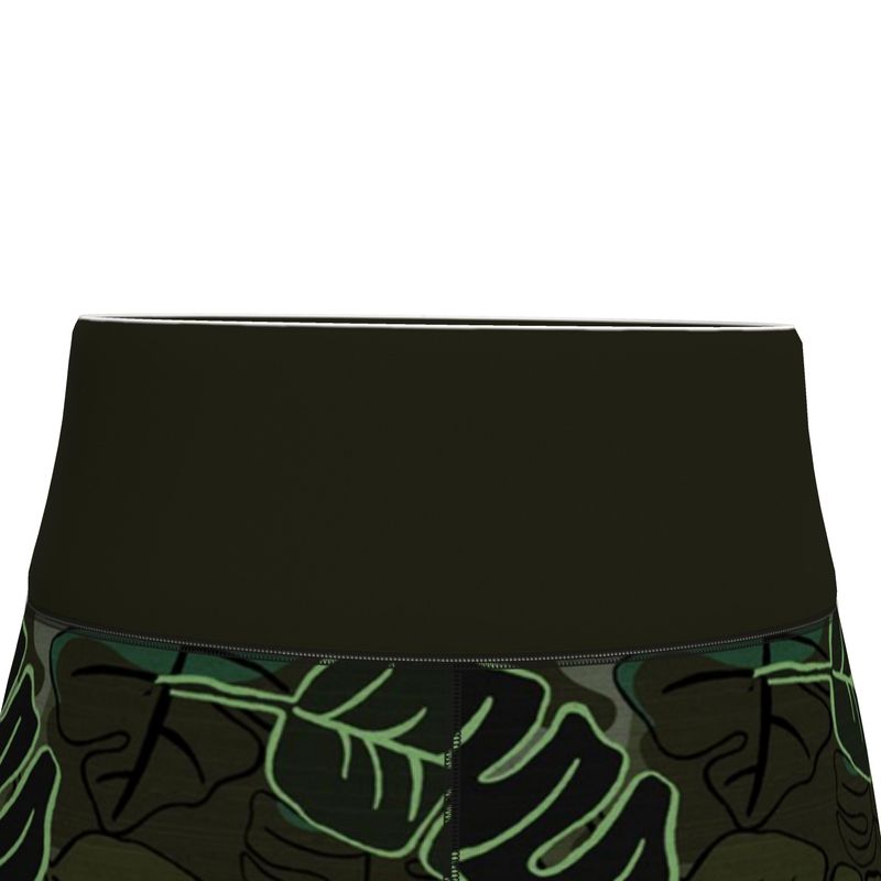 Women’s High-Waist Performance Leggings - Capri — Camo Leaves — Sage Noir