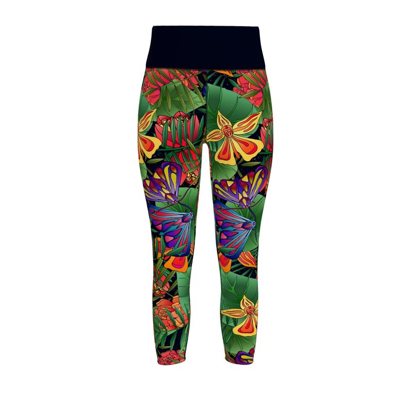 Women’s High-Waist Full-Length Performance Leggings — Jungle Flower