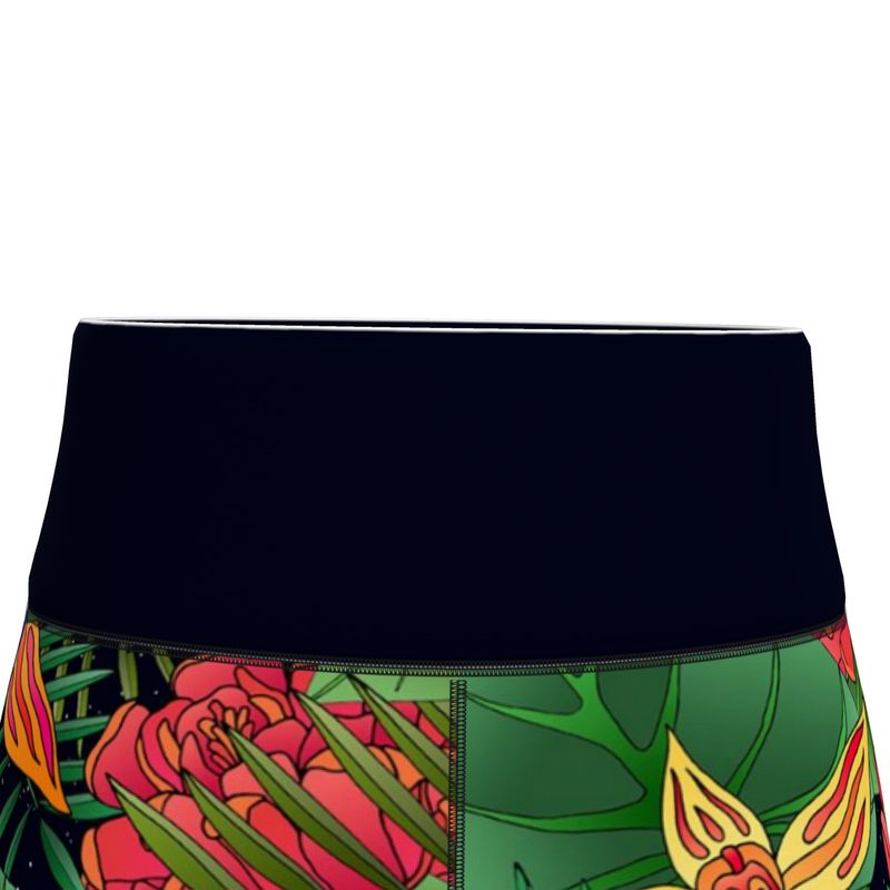 Women’s High-Waist Performance Leggings — Capri — Jungle Flower