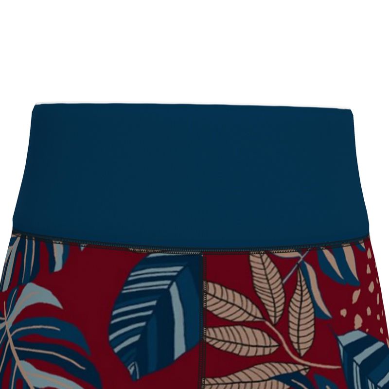 Women’s High-Waist Performance Full-Length Leggings — Midnight Monstera Ruby Red
