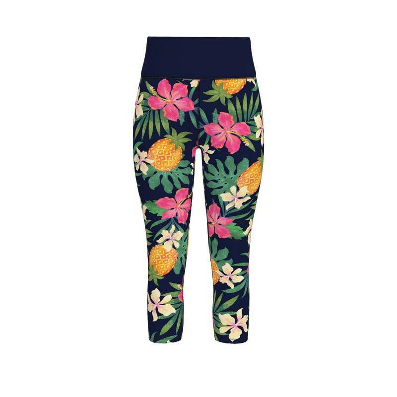 Women’s High-Waist Capri Performance Leggings — Pineapple Paradise