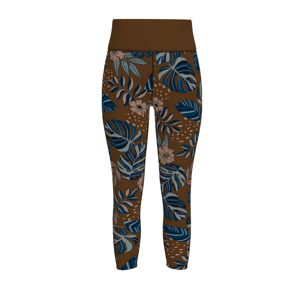 Women’s High-Waist Full-Length Performance Leggings — Midnight Monstera — Roasted Teak