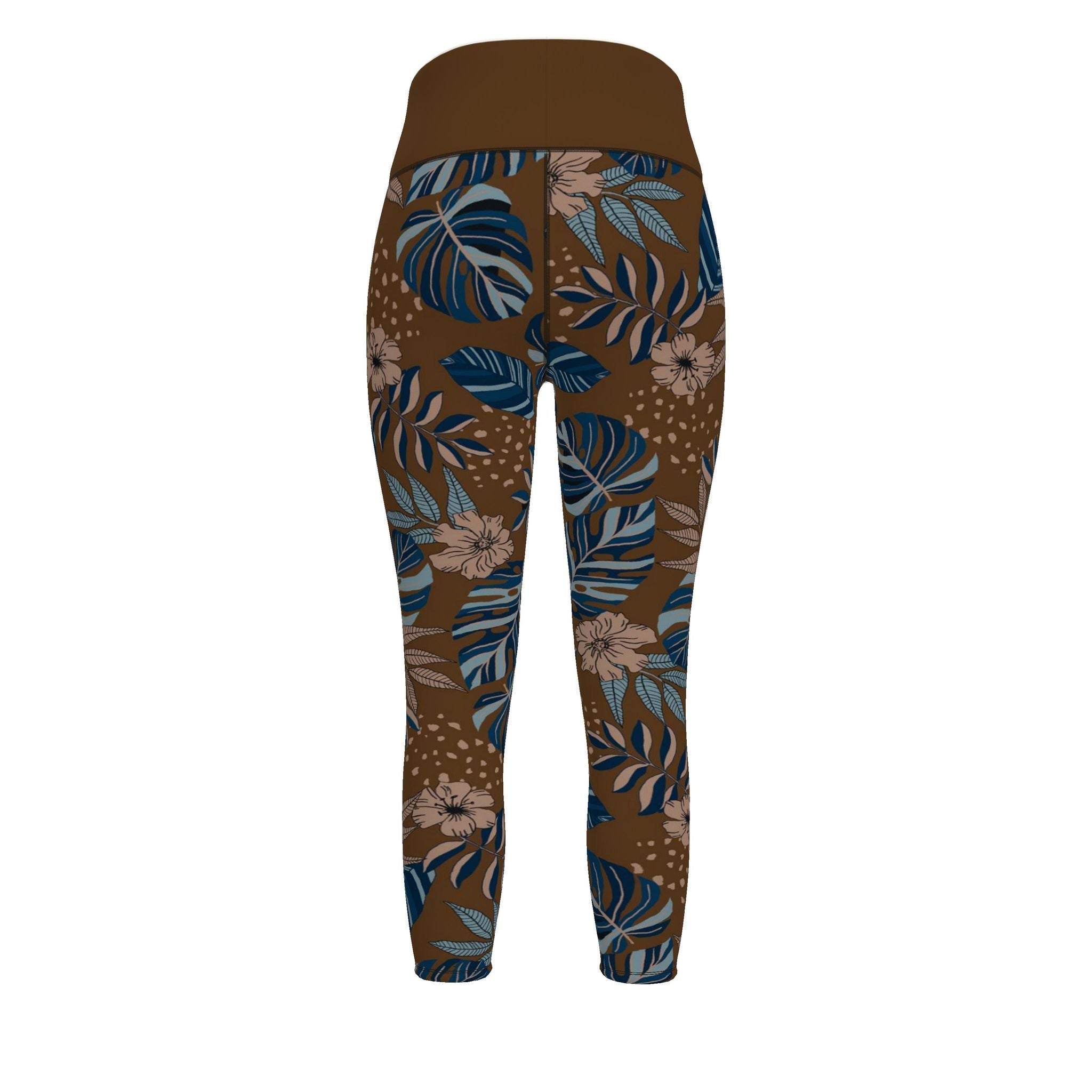 Women’s High-Waist Full-Length Performance Leggings — Midnight Monstera — Roasted Teak