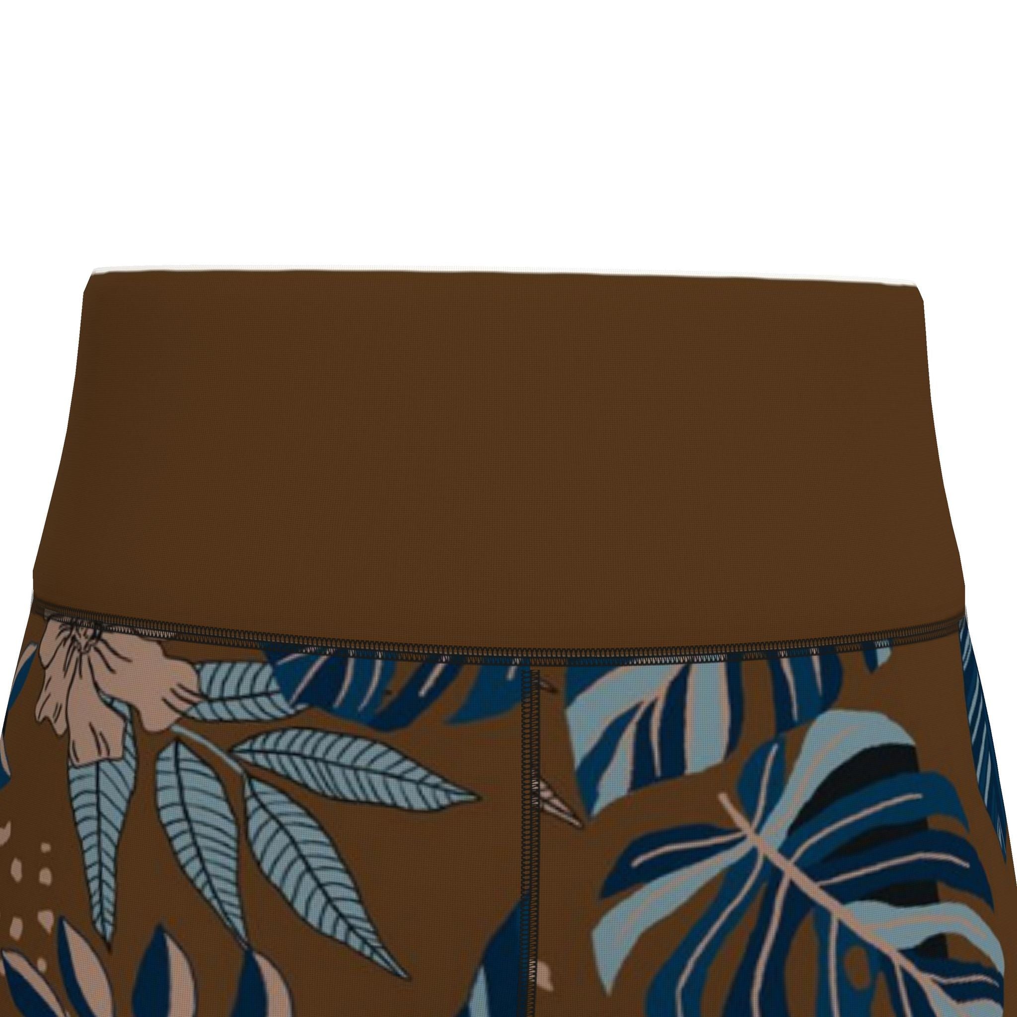Women’s High-Waist Full-Length Performance Leggings — Midnight Monstera — Roasted Teak