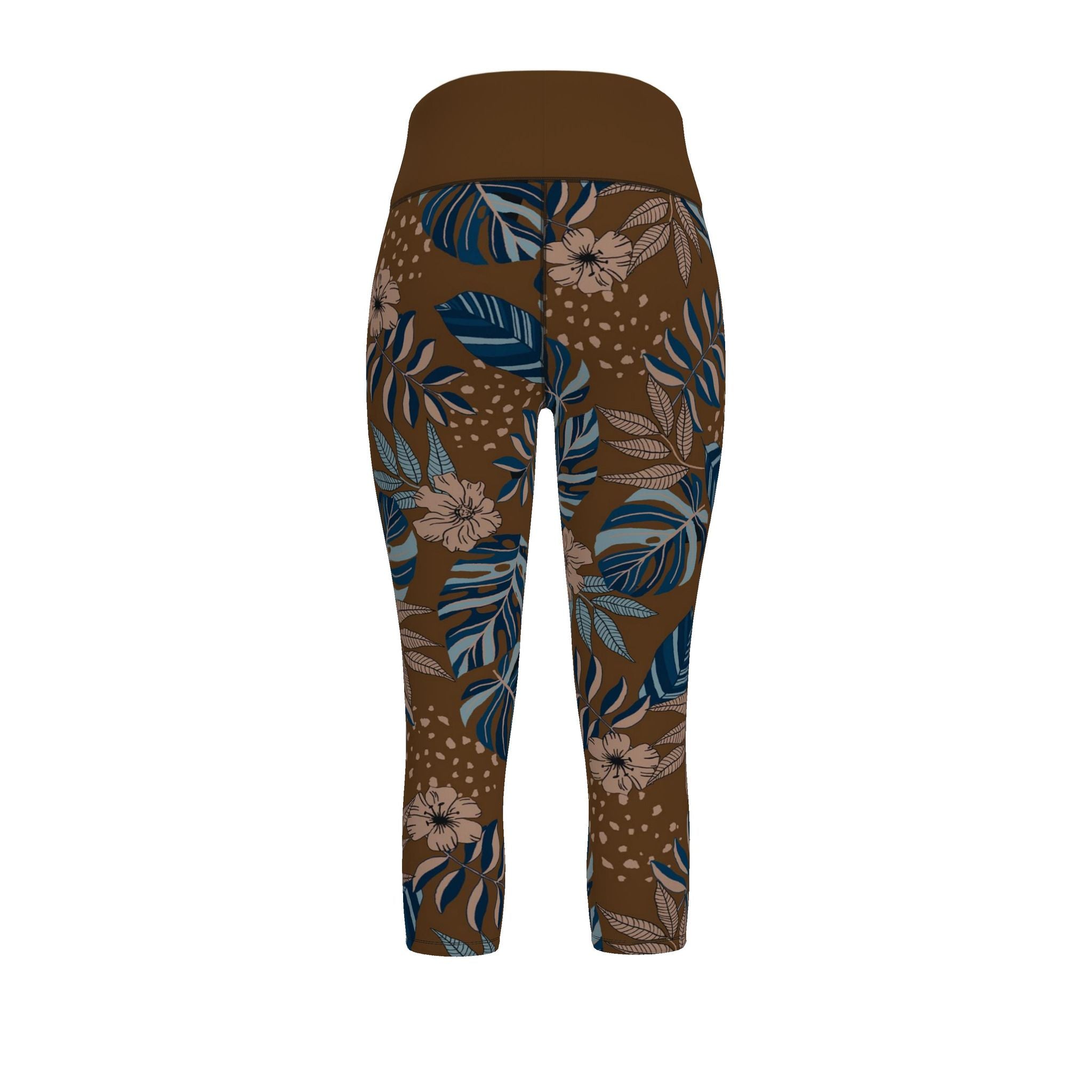 Women’s High-Waist Performance Leggings — Capri — Midnight Monstera — Roasted Teak