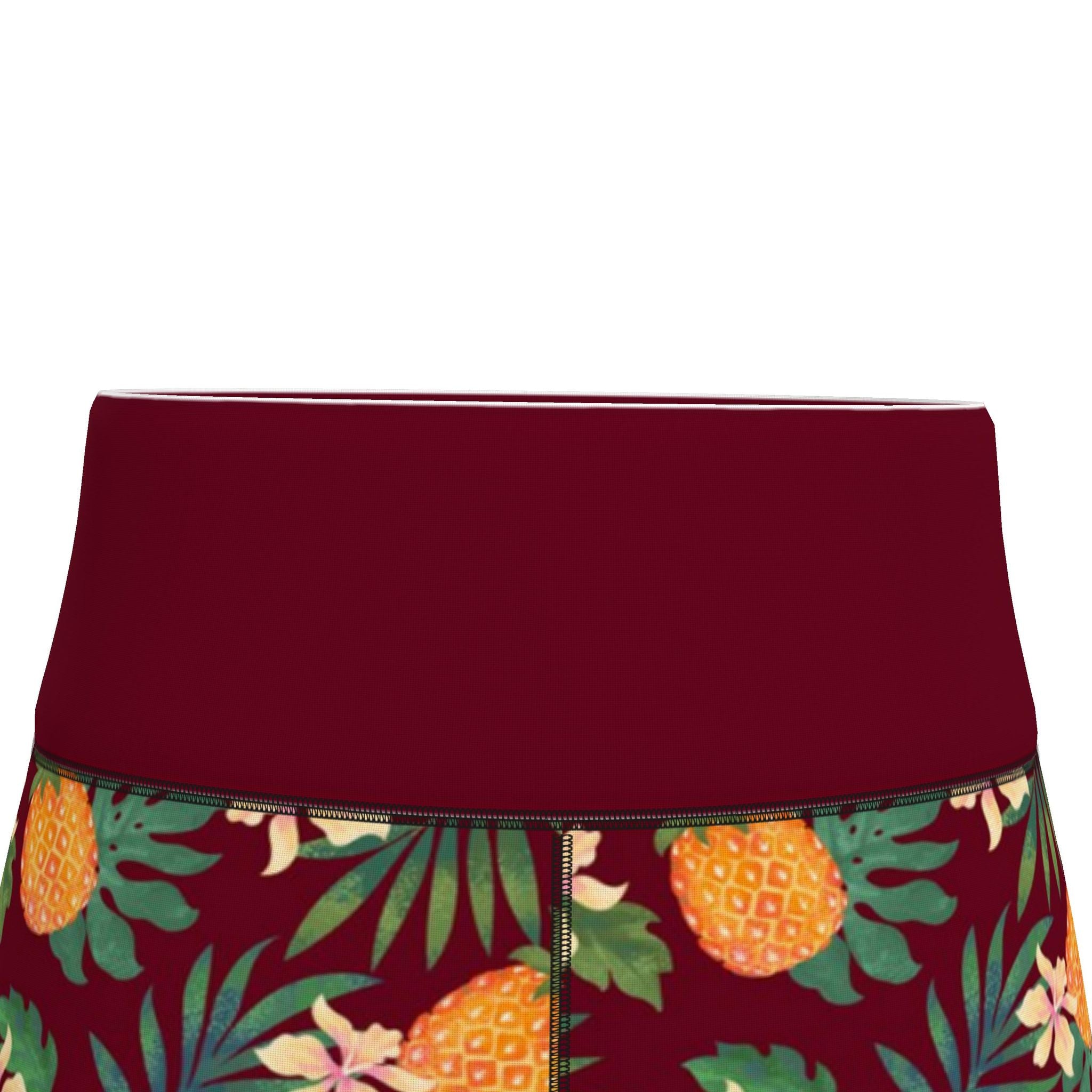 Women’s High-Waist Capri Performance Leggings — Pineapple Paradise — Burgundy